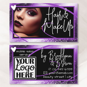 Carte De Visite Logo Modèle photo élégant Lilac Frame Heart Luxe