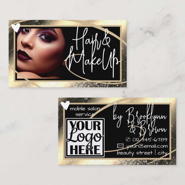 Carte De Visite Logo Modèle photo Gold Frame Heart Luxe (Devant / Derrière)