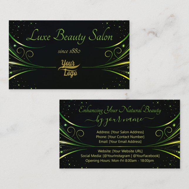 Carte De Visite Logo Modèle Sophistiqué Vert Luxe Flourish (Devant / Derrière)