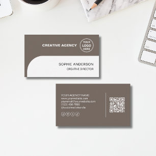 Carte De Visite Logo Moderne Agence Créative QR Taupe