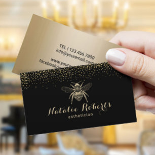 Carte De Visite Logo moderne Black & Gold Beauty Salon Bee