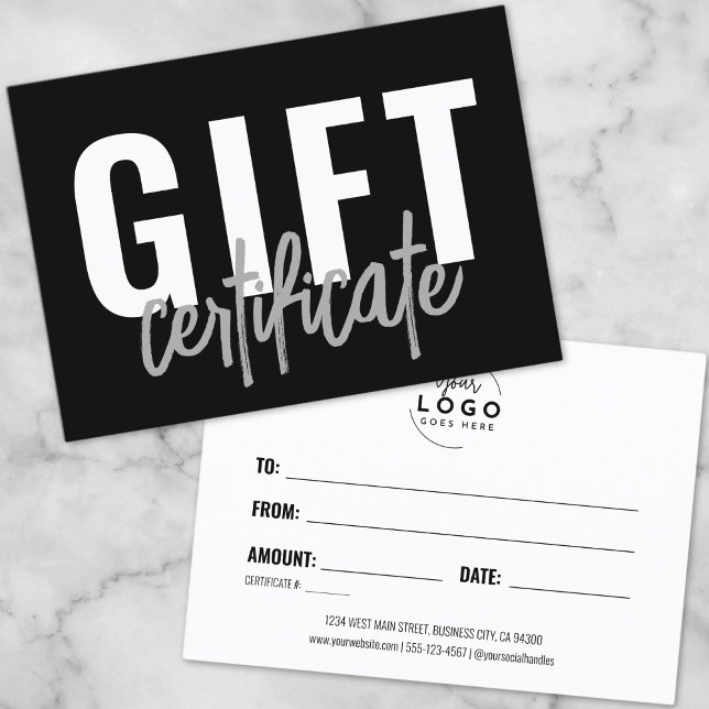 Carte De Visite Logo Moderne Certificat-Cadeau Entreprise Script (Logo Modern Script Business Gift Certificate)