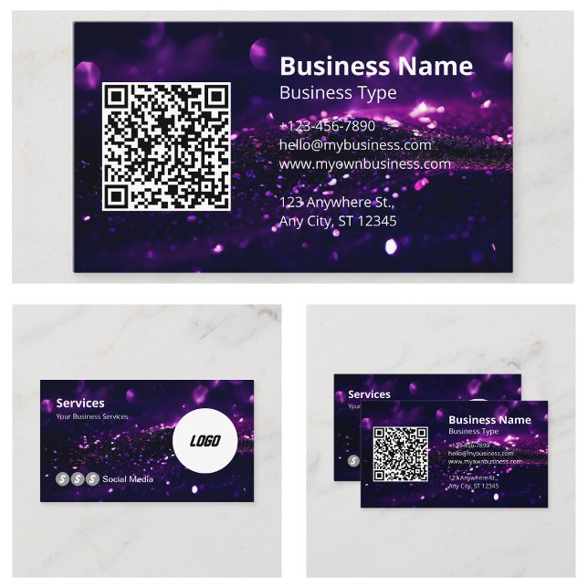 Carte De Visite Logo Moderne Code QR Scannable Site Web Réseaux So (Modern Logo Scannable QR Code Website Social Media Business Cards)