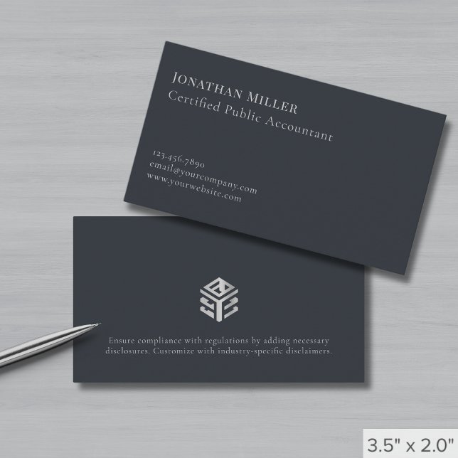 Carte De Visite Logo moderne en argent gris (Créateur téléchargé)