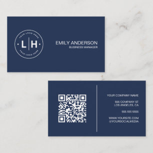 Carte De Visite Logo moderne personnalisé QR Navy Blue