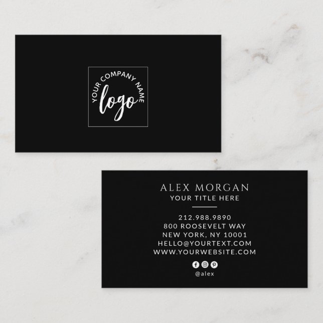 Carte De Visite Logo Moderne Professionnel Noir (Devant / Derrière)