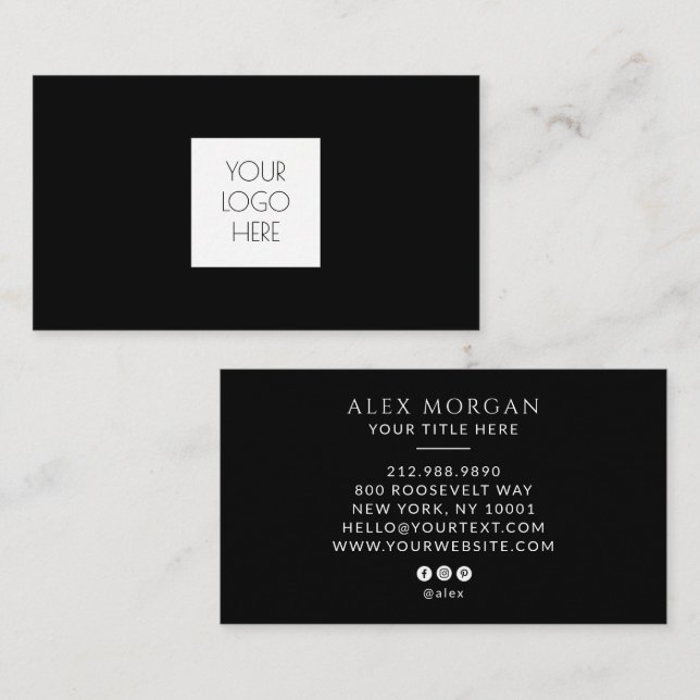 Carte De Visite Logo Moderne Professionnel Noir (Devant / Derrière)