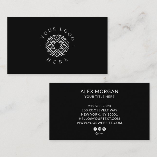 Carte De Visite Logo Moderne Professionnel Noir (Devant / Derrière)