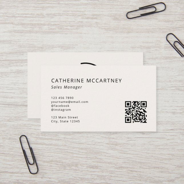 Carte De Visite Logo moderne professionnel QR Code ivoire (Devant/Arrière en situation)