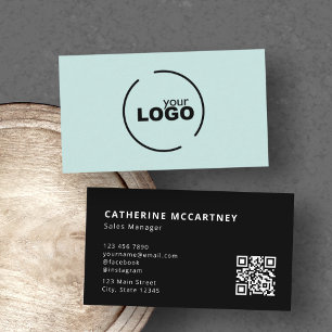 Carte De Visite Logo moderne professionnel QR Code Turquoise & Noi