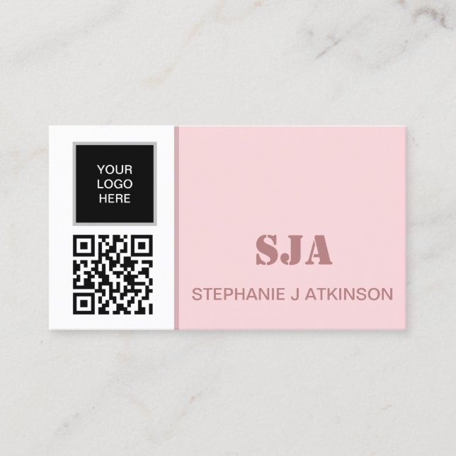 Carte De Visite Logo moderne QR Code Blush Pink Professional (Devant)