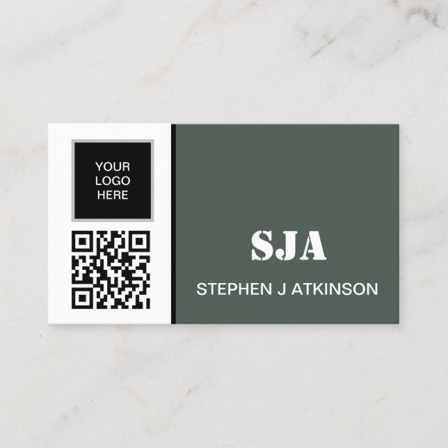 Carte De Visite Logo moderne QR Code Sage Green Professional (Devant)