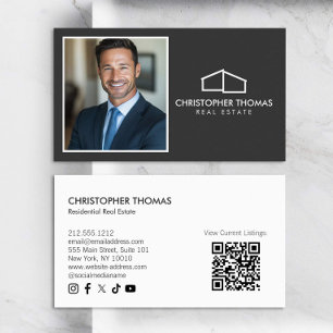 Carte De Visite Logo moderne Realtor Photo gris foncé