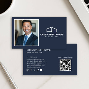Carte De Visite Logo moderne Realtor Photo Marine Blue