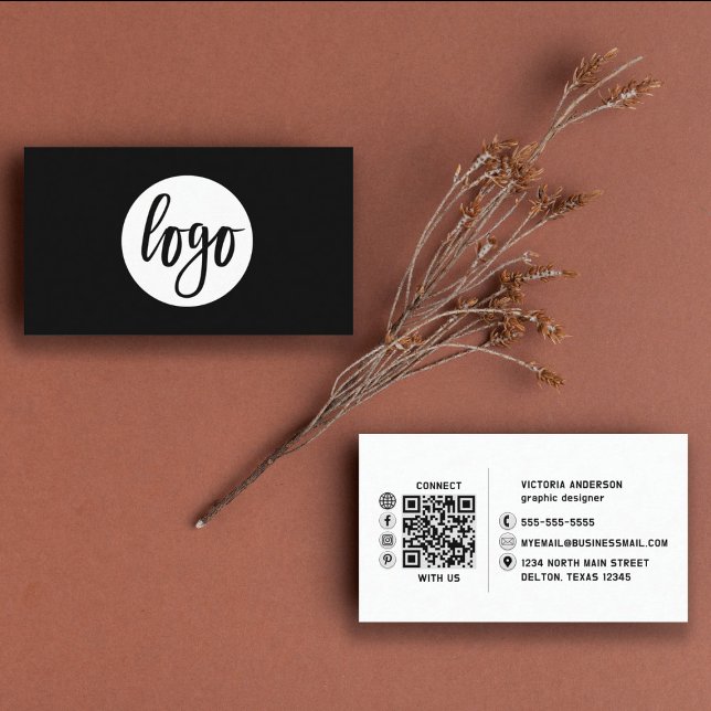 Carte De Visite Logo moderne simple blanc et noir Code QR (Créateur téléchargé)