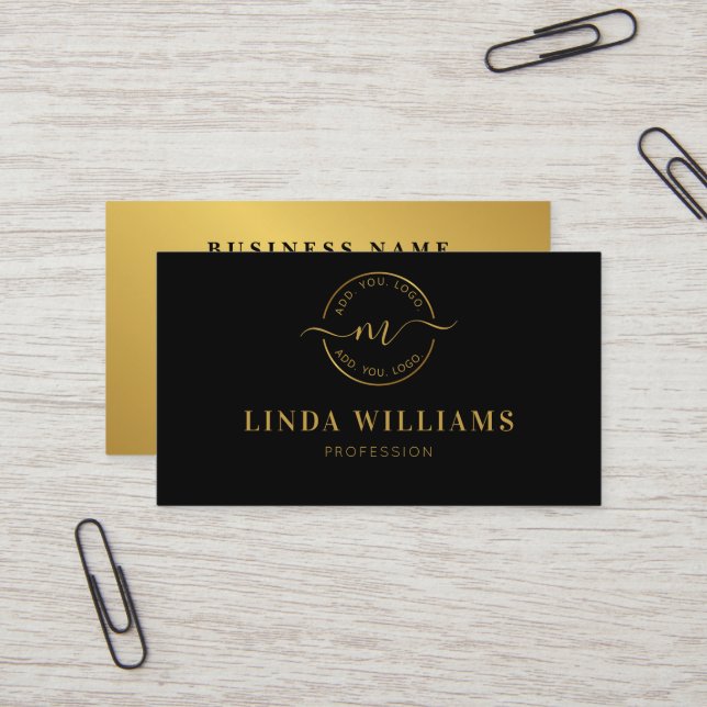 Carte De Visite Logo Monogram Professional Luxe Gold Circle (Devant/Arrière en situation)