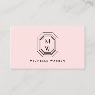 Carte De Visite Logo Monogramme Art déco empilé sur rose