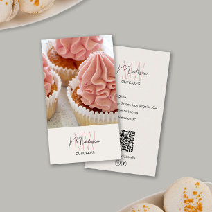 Carte De Visite Logo Monogramme Boulangerie Photo Gâteau Tan QR