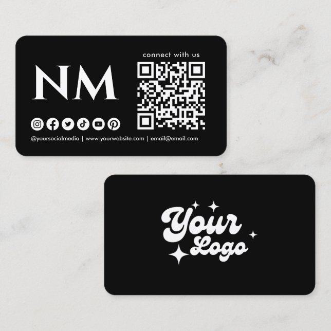 Carte De Visite Logo Monogramme Code QR Connectez-Vous Avec Nous (Devant / Derrière)