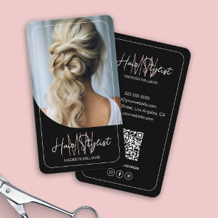 Carte De Visite Logo Monogramme de Coiffeur Photo Noir