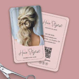 Carte De Visite Logo Monogramme de Coiffeur Photo Rose Pâle