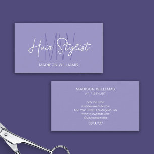 Carte De Visite Logo Monogramme de Coiffeur Violet