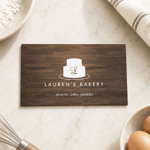 Carte De Visite Logo Monogramme de gâteau en blanc sur le bois Bro