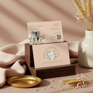 Carte De Visite Logo Monogramme Dentaire Élégant Fleur Florale en
