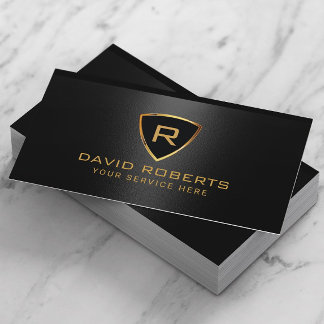 Carte De Visite Logo Monogramme du bouclier d'or moderne en métal
