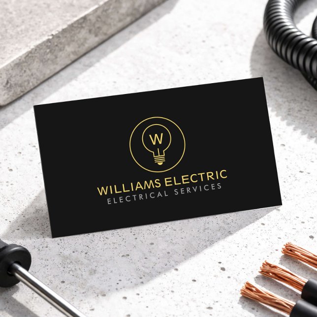 Carte De Visite Logo Monogramme Électricien Moderne Noir (Créateur téléchargé)