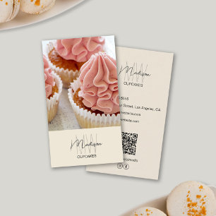 Carte De Visite Logo Monogramme Gâteau Cupcake Photo QR Crème