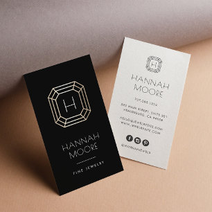 Carte De Visite Logo Monogramme Gem Noir & Or   Bijoux