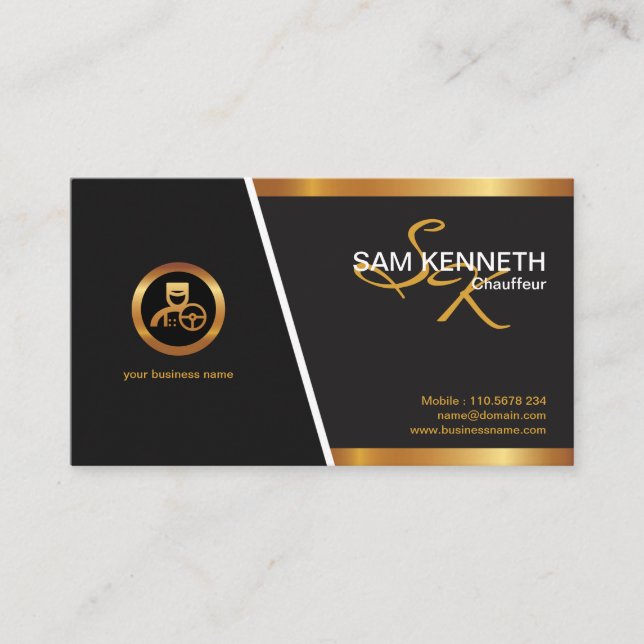 Carte De Visite Logo Monogramme Gold Chauffeur professionnel éléga (Devant)