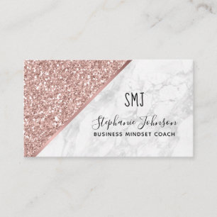 Carte De Visite Logo Monogramme Marbre Blanc Pailleté Or Rose