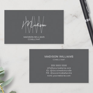Carte De Visite Logo Monogramme Moderne Consultant Gris