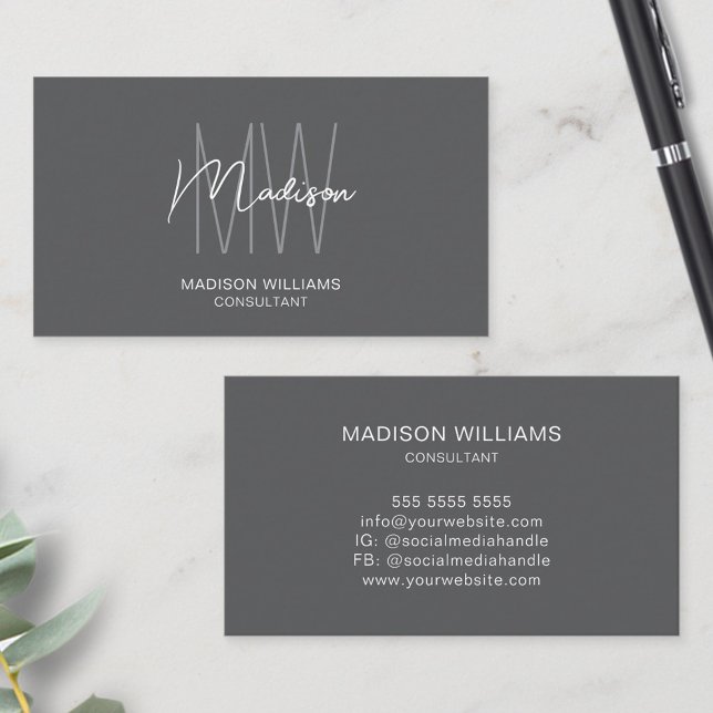 Carte De Visite Logo Monogramme Moderne Consultant Gris (Modern Monogram Logo Gray Consultant Business Card)