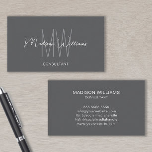 Carte De Visite Logo Monogramme Moderne Nom Gris Consultant