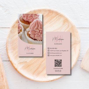 Carte De Visite Logo Monogramme Personnalisé Boulangerie QR Rose
