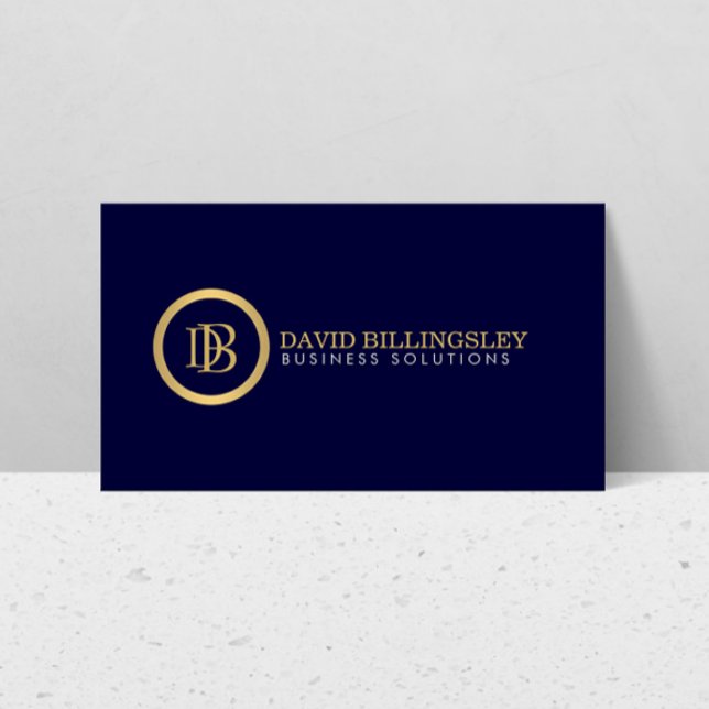 Carte De Visite Logo Monogramme professionnel en Faux Gold Navy Bl (Créateur téléchargé)