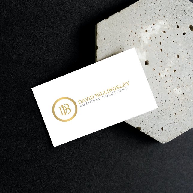 Carte De Visite Logo Monogramme professionnel en Faux Gold White (Créateur téléchargé)