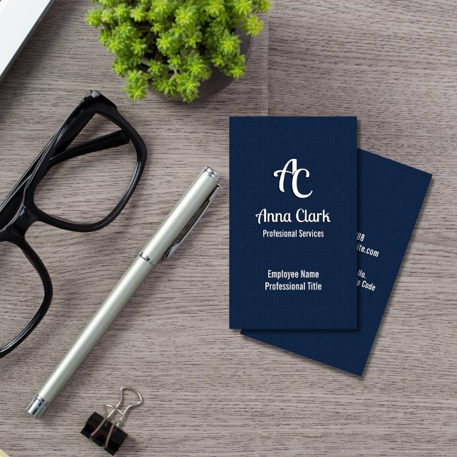 Carte De Visite Logo Monogramme professionnel Marine bleu Texté (Créateur téléchargé)
