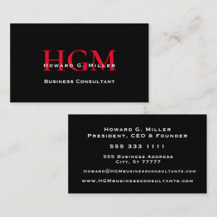 Carte De Visite Logo Monogramme professionnel noir rouge
