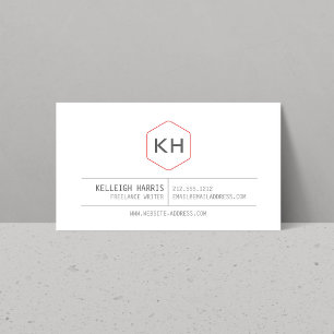 Carte De Visite Logo Monogramme Vintage simple en gris/rouge