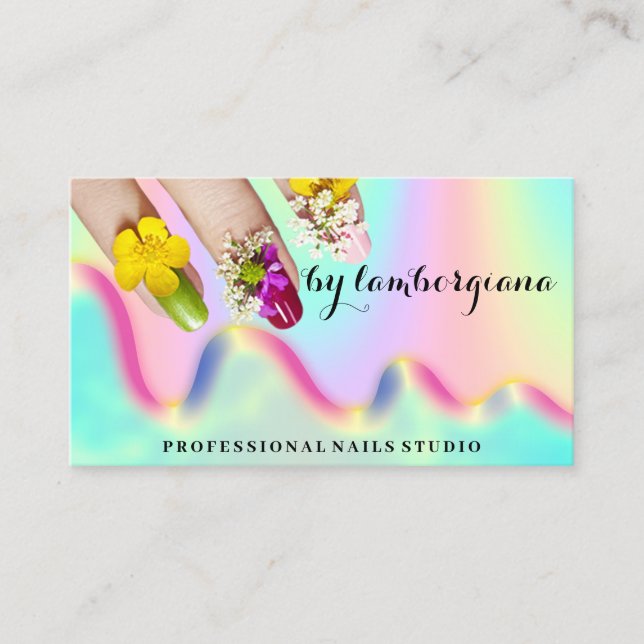 Carte De Visite Logo Nails Studio Holographe QR Code Mermaid (Devant)