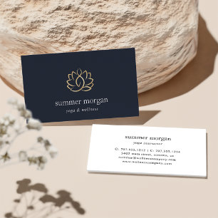 Carte De Visite Logo Navy & Gold Lotus   Méditation Yoga Wellness