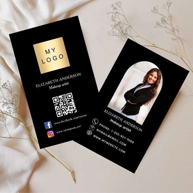 Carte De Visite logo noir arche photo code Qr social media premium (Créateur téléchargé)