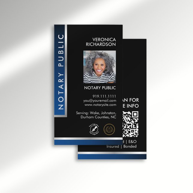 Carte De Visite Logo noir argent lisse Photo QR Code noir (Créateur téléchargé)