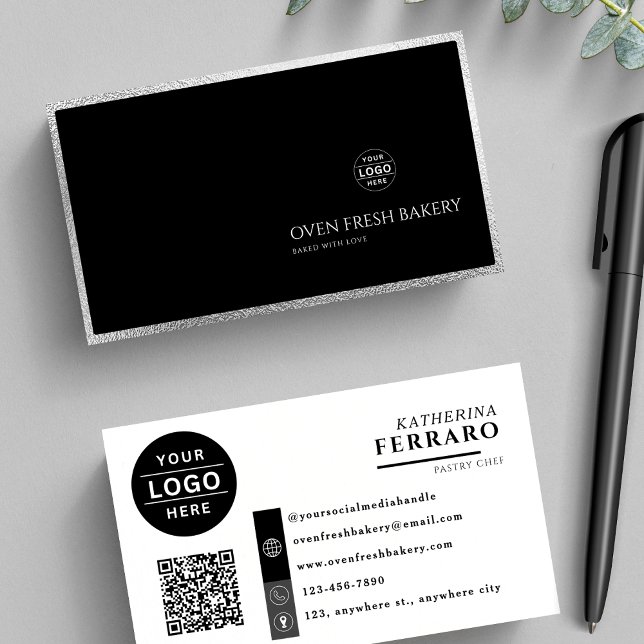Carte De Visite Logo noir blanc QR Code Boulangerie frontière arge (Créateur téléchargé)