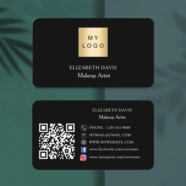 Carte De Visite Logo noir blanc Qr code médias sociaux (Créateur téléchargé)