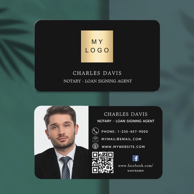 Carte De Visite logo noir blanc QR code photo facebook icône (Créateur téléchargé)